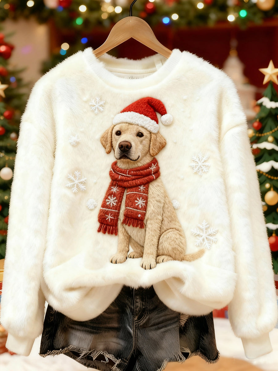 Women's Cute Christmas Dog Print Casual Flannel Sweatshirt