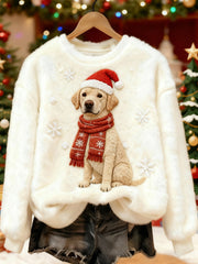 Women's Cute Christmas Dog Print Casual Flannel Sweatshirt