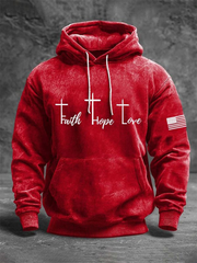 Men's Vintage Faith Love Hope Jesus Print Casual Hooded Sweatshirt