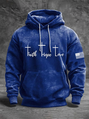 Men's Vintage Faith Love Hope Jesus Print Casual Hooded Sweatshirt
