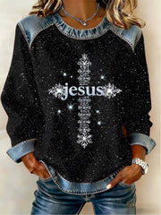 Women's Christmas Belief Pattern Patchwork Art Sweatshirt