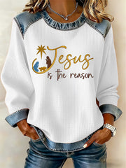 Women's Christmas Belief Print Waffle Sweatshirt