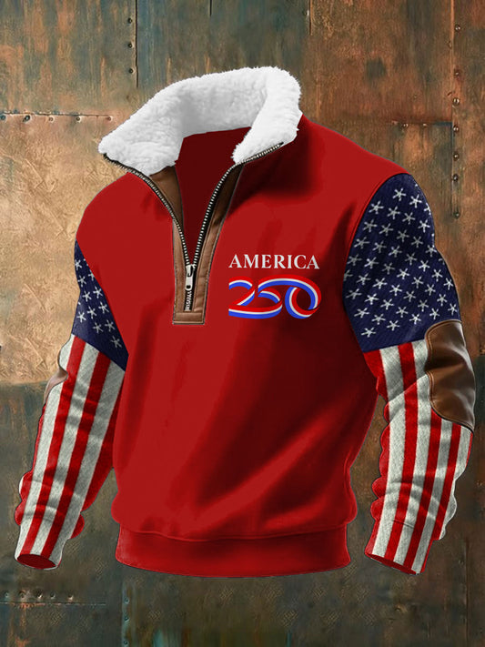 Men's American 250th Anniversary Plush Stand Collar Sweatshirt