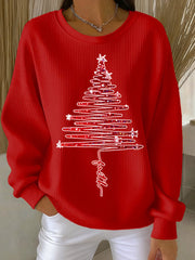 Women's Faith Christmas Tree Ribbed Round-Neck Sweatshirt