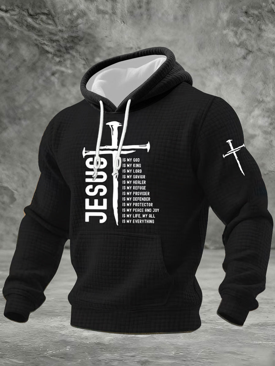Men's Jesus Cross Checkered Cotton Hoodie