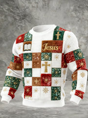 Men's Christmas Splicing Faith Print Sweatshirt