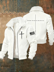 Men's Jesus The Way The Truth The Life Cross   Fur Collar Zip-Up Jacket