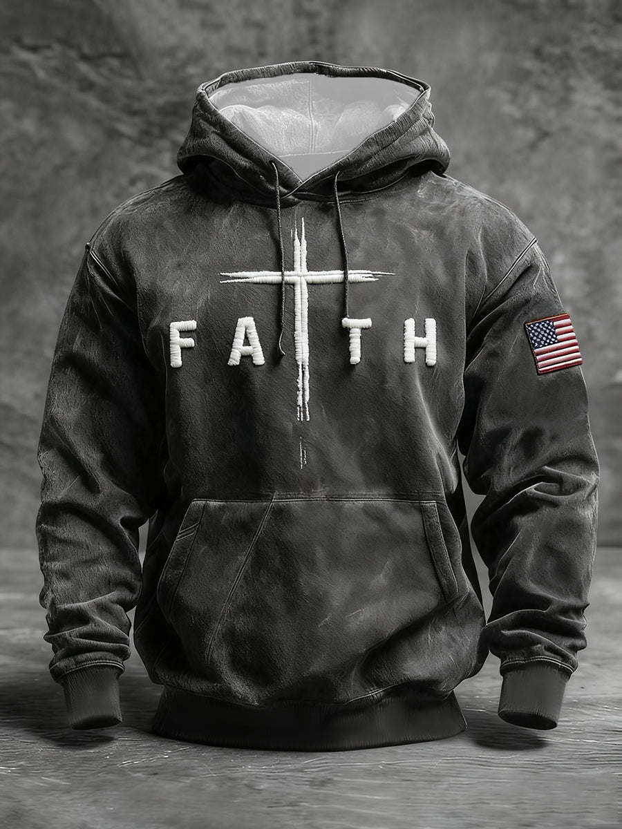 Men's Faith Cross  Drop-Shoulder Hoodie with Pockets