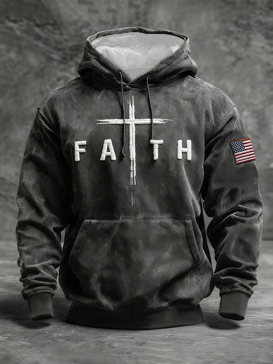 Men's Faith Cross  Drop-Shoulder Hoodie with Pockets
