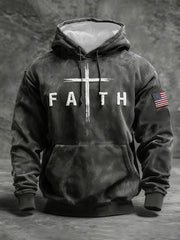 Men's Faith Cross  Drop-Shoulder Hoodie with Pockets
