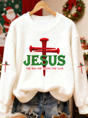 Women's Jesus The Way The Truth The Life Cross Flannel Hoodie