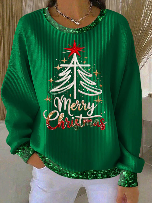 Women's Christmas Tree Cross Print Casual Sweatshirt