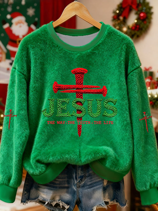 Women's Jesus The Way The Truth The Life Cross Flannel Hoodie