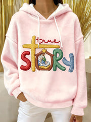 Women's True Story The Greatest Gift Of All Jesus Nativity Christian Christmas Flannel Hoodie