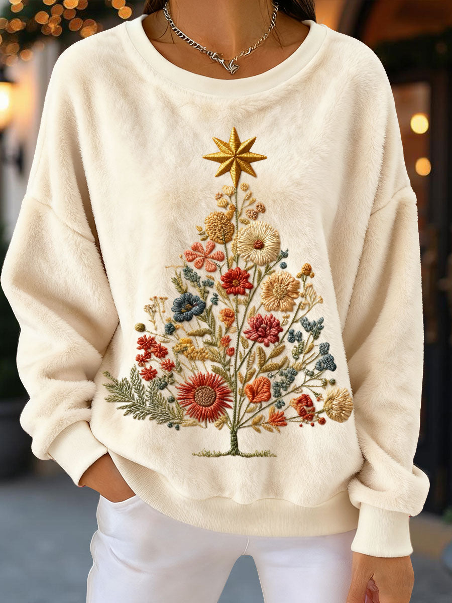 Women's Vintage Floral Christmas Tree Flannel Sweatshirts