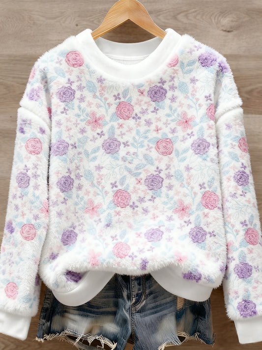 Women's Plants Flowers Art Print Casual Flannel Sweater