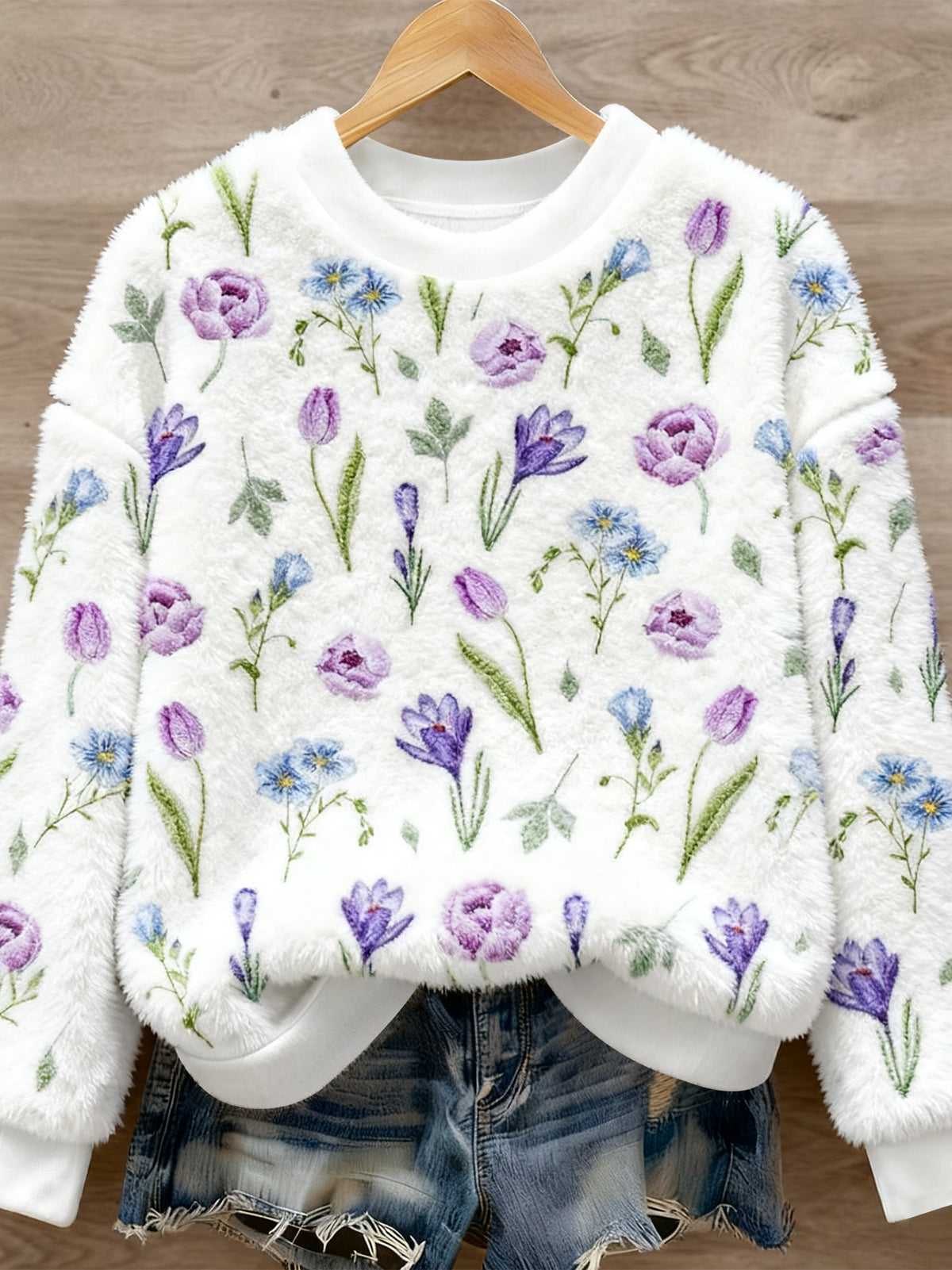 Women's Plants Flowers Art Print Casual Flannel Sweater