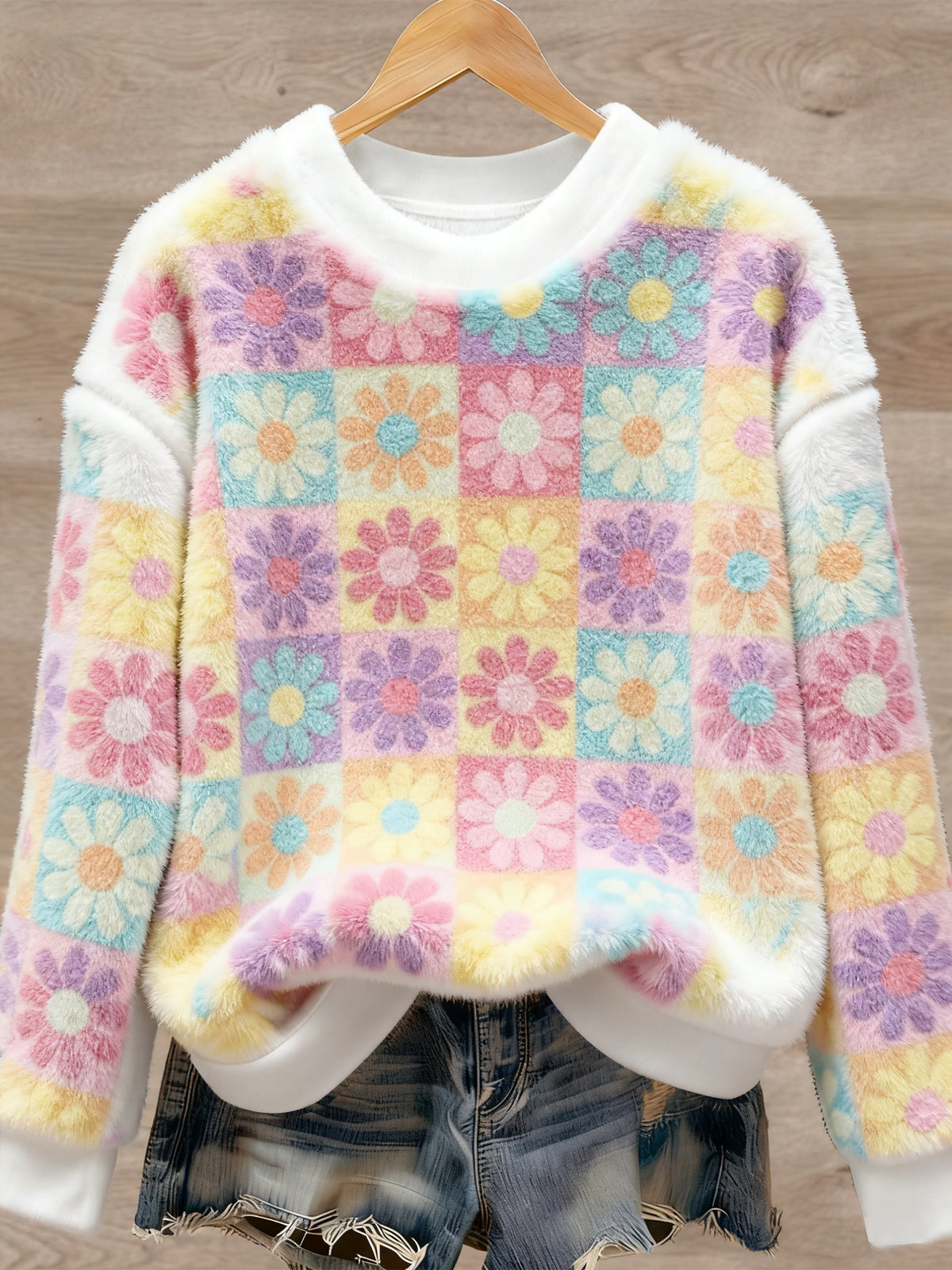 Women's Plants Flowers Art Print Casual Flannel Sweater