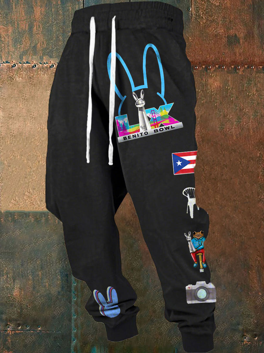 Men's Bunny Football Music Lover Printed Pants