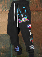 Men's Bunny Football Music Lover Printed Pants