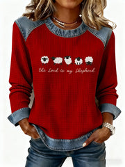 Women's Christian The Lord Is My Shepherd Denim Patchwork Top