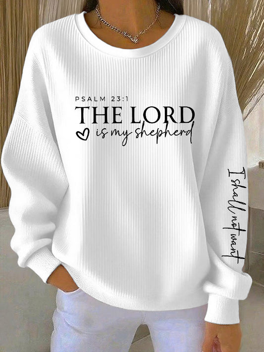 Women's Christian The Lord Is My Shepherd Ribbed Round-Neck Sweatshirt
