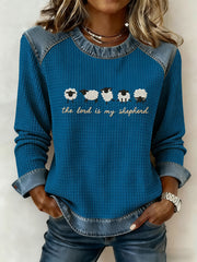 Women's Christian The Lord Is My Shepherd Denim Patchwork Top
