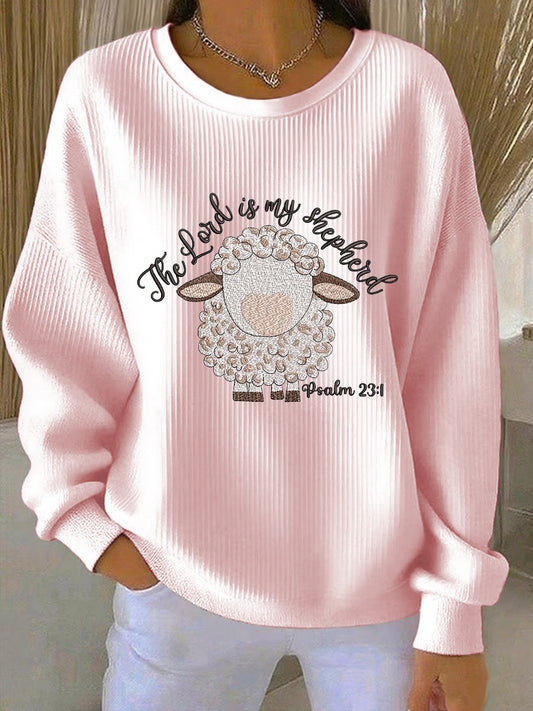 Women's Christian The Lord Is My Shepherd Ribbed Round-Neck Sweatshirt