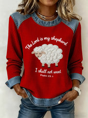 Women's Christian The Lord Is My Shepherd  Denim Patchwork Top