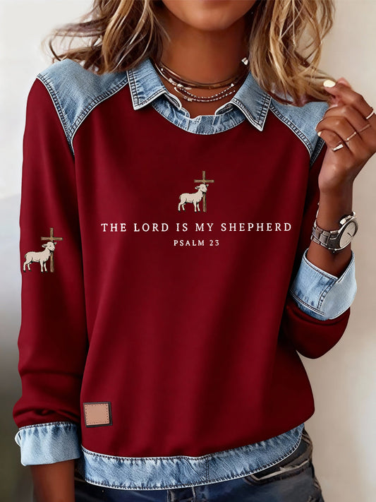 Women's The Lord Is My Shepherd Cross Print Casual Top