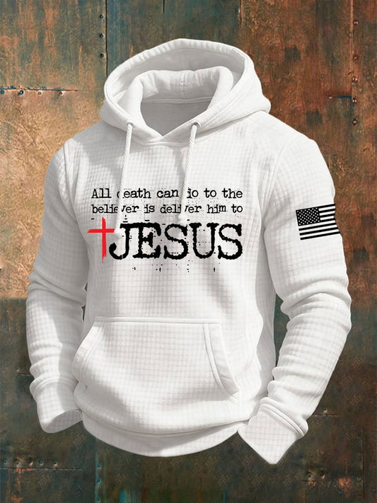 Men's Jesus Cross Checkered Cotton Hoodie