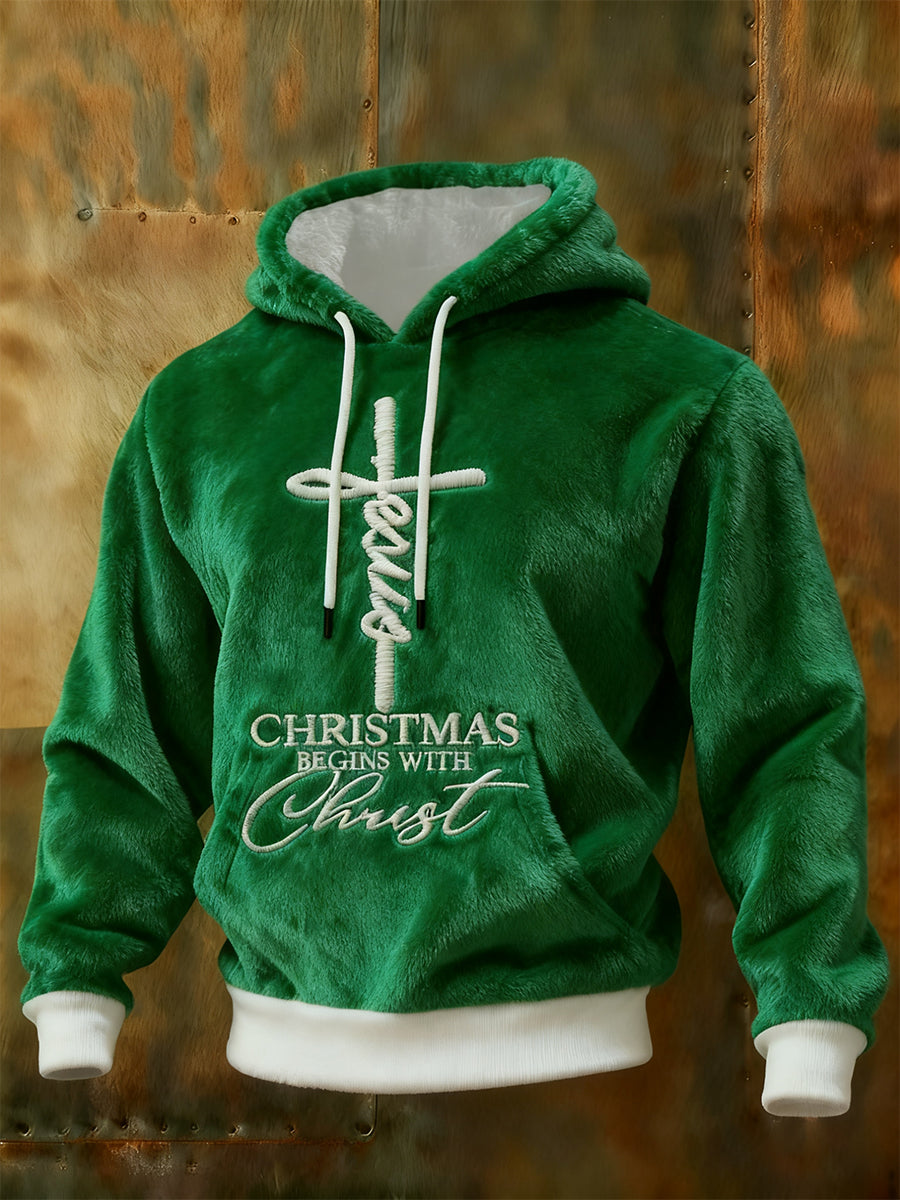 Men's Men's Christmas Begins With Christ Cozy Flannel Hoodie
