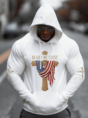 Men's In God We Trust USA Flag Cross Print Casual Hoodie