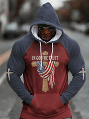 Men's In God We Trust USA Flag Cross Print Casual Hoodie