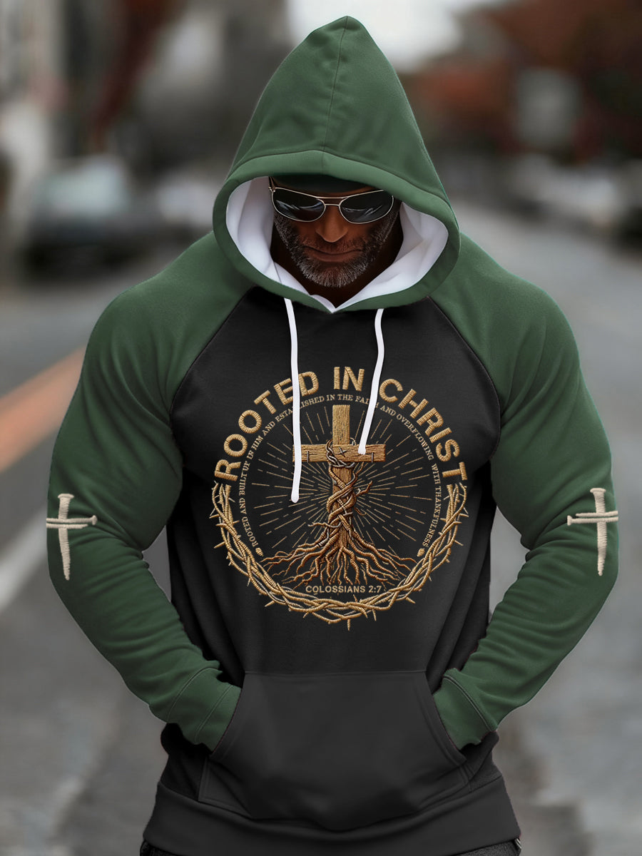 Men's Rooted In Christ Print Casual Hoodie