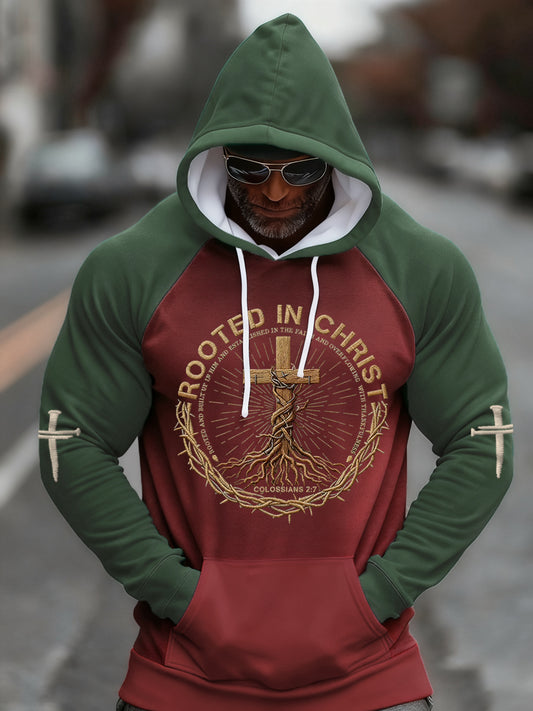 Men's Rooted In Christ Print Casual Hoodie