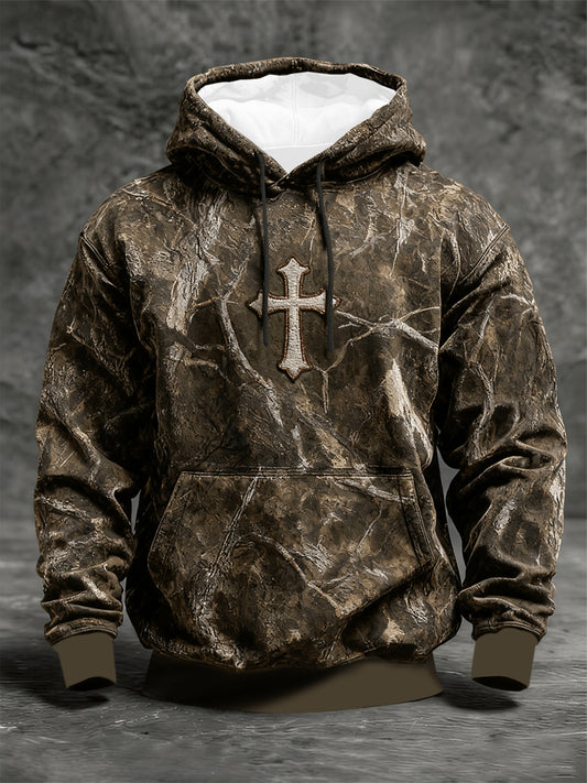 Men's Faith Camo Oversized Drop-Shoulder Hoodie with Pockets