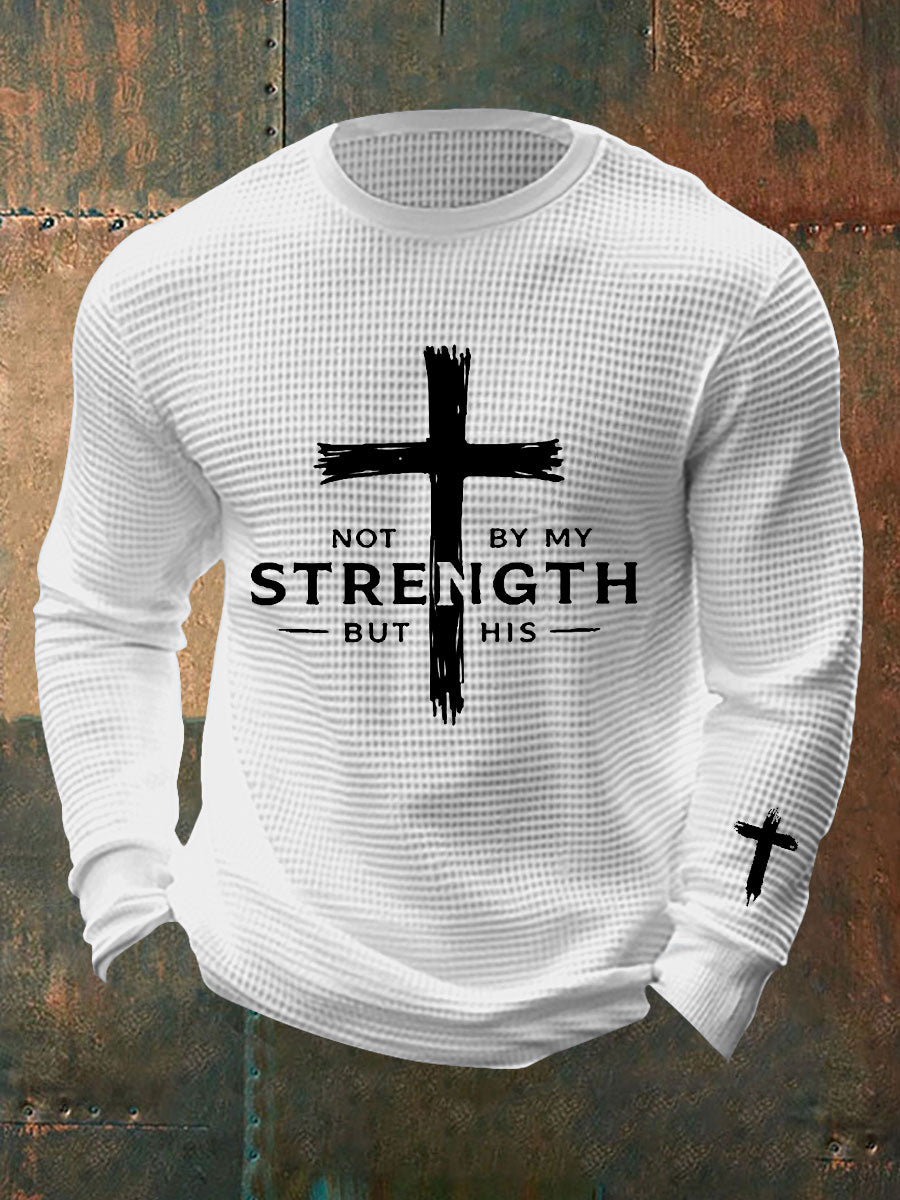Men's Not By My Strength But His Waffle Print T-Shirt