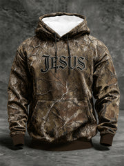 Men's Jesus Camo Oversized Drop-Shoulder Hoodie with Pockets