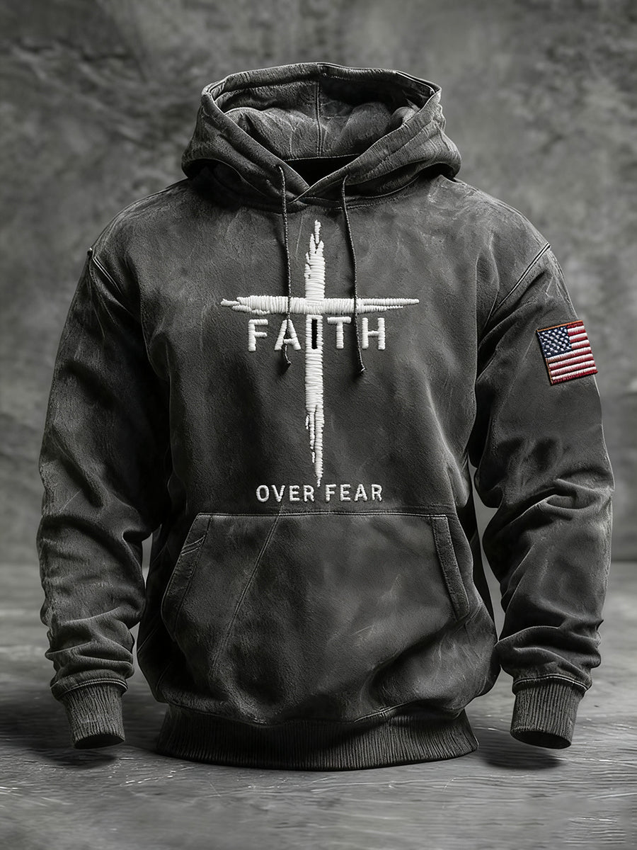 Men's Faith Over Fear Cross Oversized Drop-Shoulder Hoodie with Pockets