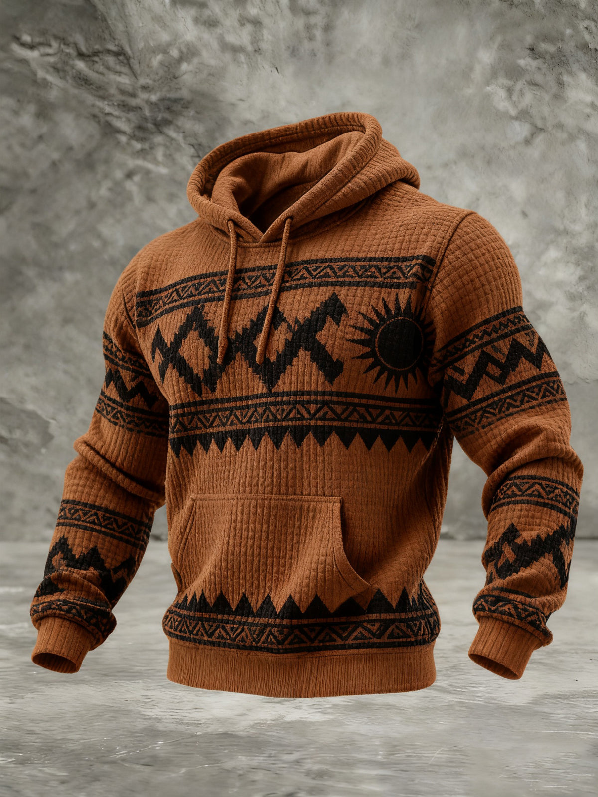 Men's Vintage Western Printed Checkered Cotton Hoodie