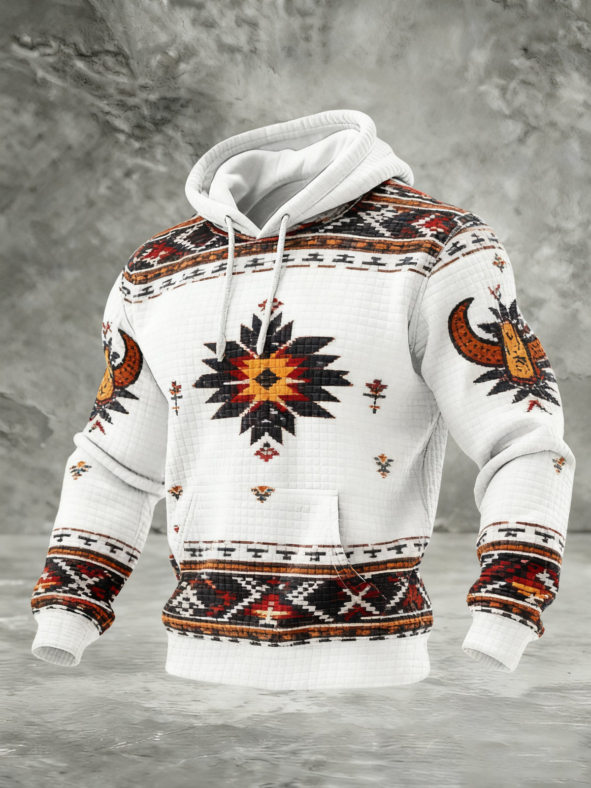 Men's Vintage Western Printed Checkered Cotton Hoodie
