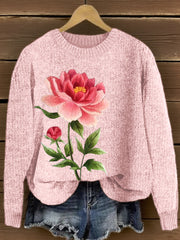 Women's Blooming Floral Embroidery Pattern Cozy Knit Sweater
