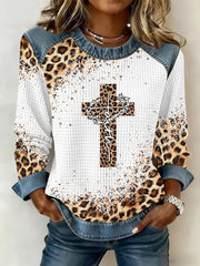 Women's Faith Cross Denim Patchwork Top
