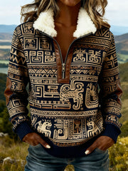 Women's Vintage Western Printed Casual Composite Fleece Hoodie