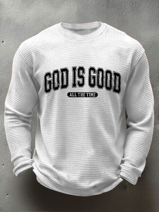 Men's God Is Good Waffle Print Casual T-Shirt