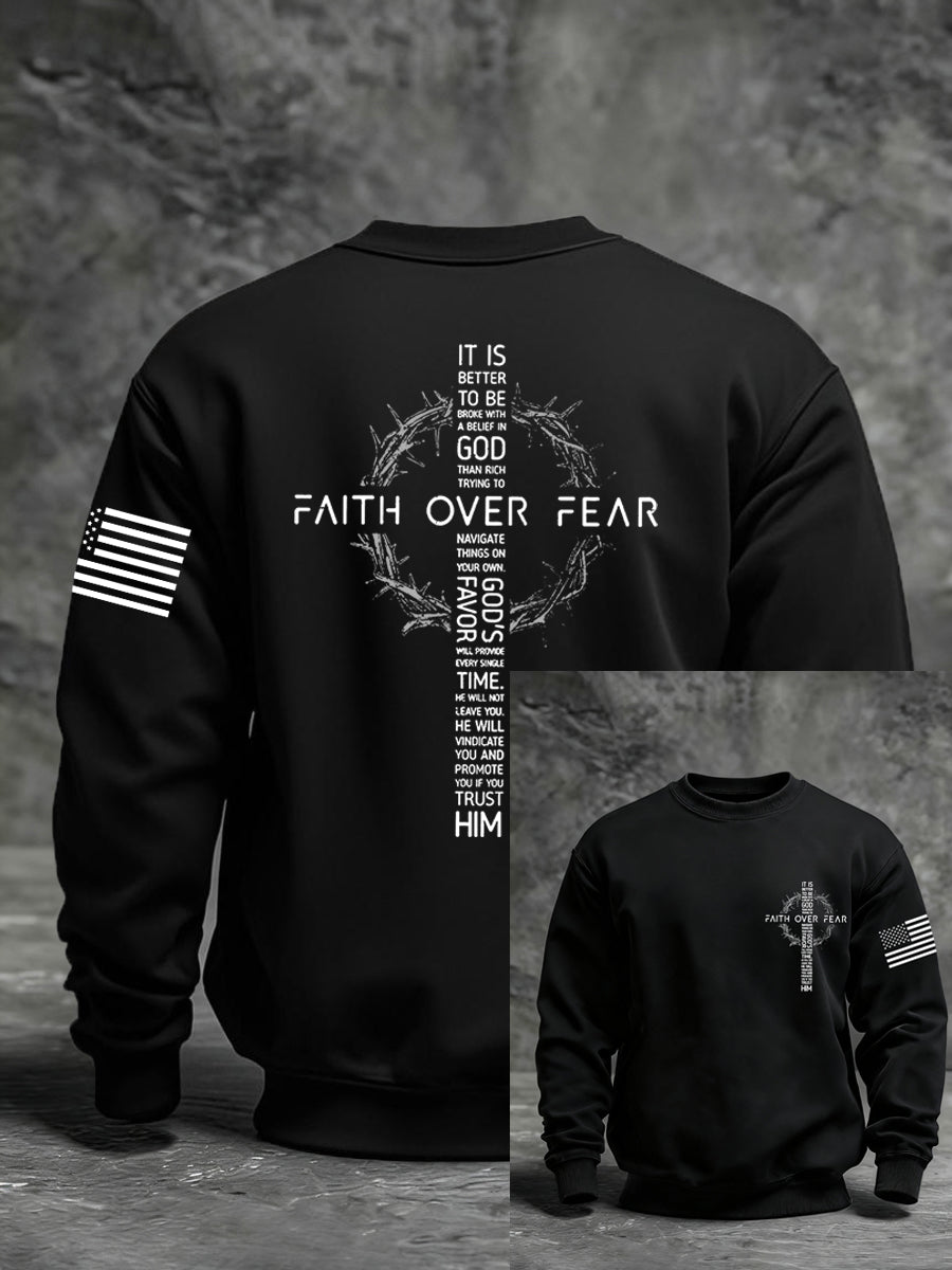 Men's Faith Over Fear Faith Print Casual Sweatshirt