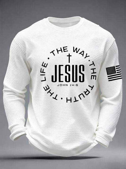 Men's Jesus The Way The Truth The Life John 14:6 Christian Cross Waffle Long Sleeve T-Shirt