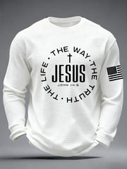 Men's Jesus The Way The Truth The Life John 14:6 Christian Cross Waffle Long Sleeve T-Shirt
