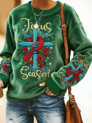 Women's Jesus The Reason Cardinal Christmas Flannel Hoodie